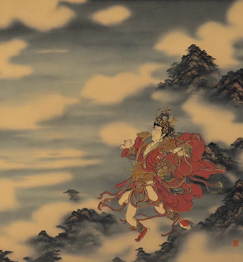 Prompt: the monkey king myth clouds, smoke by amano yoshitaka 4 k rich detail