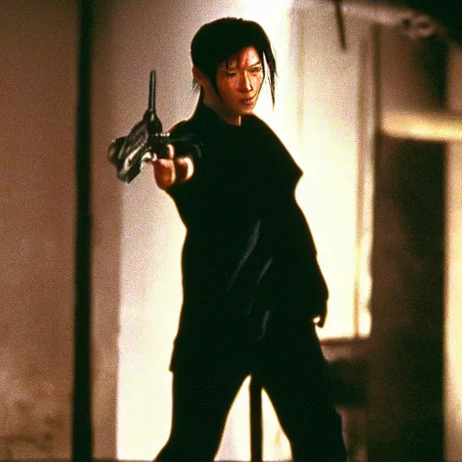 Prompt: film still of Sung Kang as neo in The Matrix (1999)