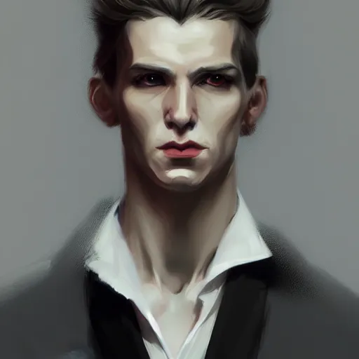 Prompt: Portrait of an androgynous man by Greg Rutkowski, he is about 30 years old, mixture between russian and irish, long fluffy blond curly hair, attractive, extremely pale white skin, smart looking, he is wearing a black futuristic lawyer outfit, highly detailed portrait, scifi, digital painting, artstation, concept art, very very very pale skin, very very long curly blond hair, smooth, sharp foccus ilustration, Artstation HQ