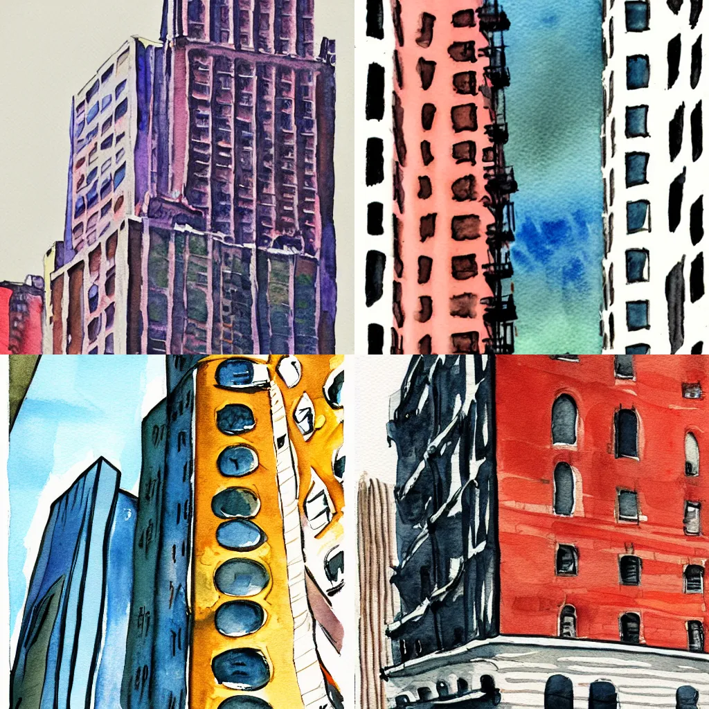 Prompt: new york city building abstract flat watercolor