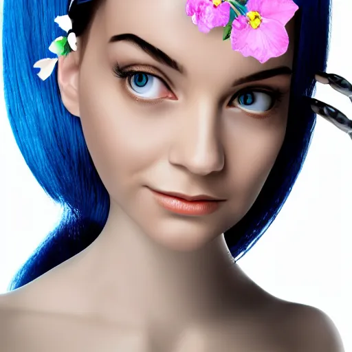 Image similar to female robot face with flower antennas