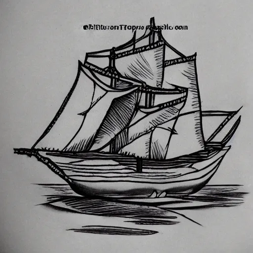 Prompt: realism tattoo design sketch of a pirate ship, by Sivak