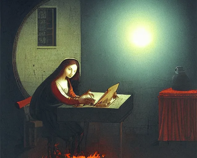 Image similar to burning the midnight oil, a simple vector pop surrealism, by ( leonardo da vinci ) and greg rutkowski and rafal olbinski