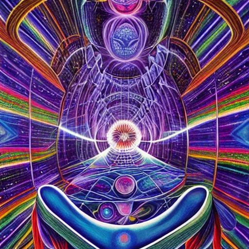 Prompt: Liminal space in outer space by Alex Grey