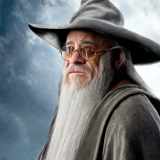 Image similar to danny devito starring as gandalf the white in the 2 0 2 4 lord of the rings movie, full body, hyper realistic, high quality, wide angle, always sunny in philadelphia, with hat