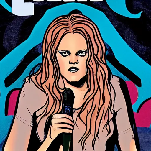 Image similar to comic book art of tove lo singing on stage,