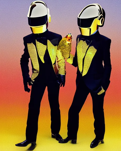 Prompt: daft punk but chickens, high quality