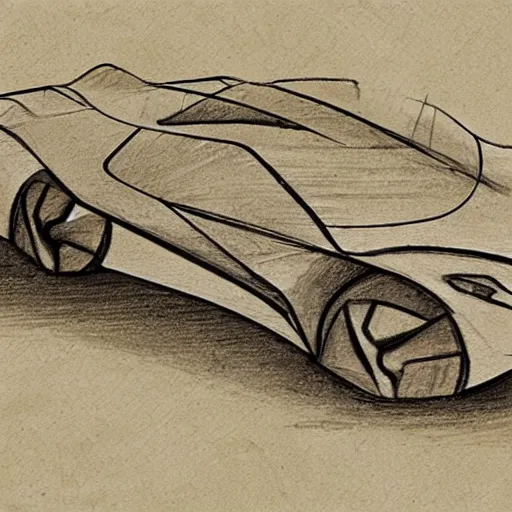 Image similar to a sketch of a supercar by leonardo da vinci