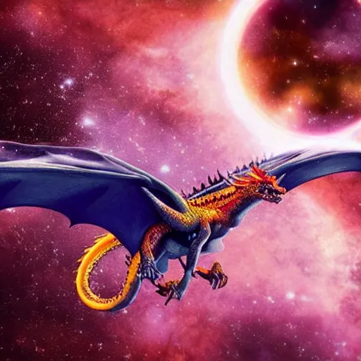 Prompt: photo of dragon in space