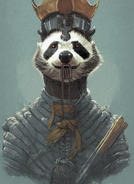 Image similar to a fantasy character illustration portrait of an anthropomorphic badger warrior, by victo ngai, by stephen gammell, by george ault, artstation