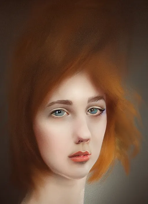 Image similar to a portrait of a cute, playful young woman, head and shoulders, stylized by jana schirmer