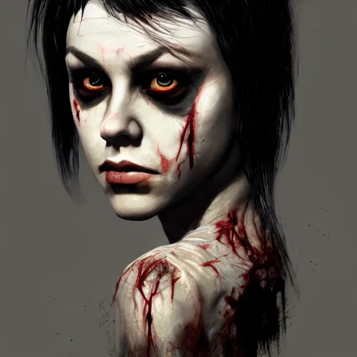 Prompt: portrait of young joan jett as a zombie with cuts on face, 7 days to die zombie, fine art, award winning, intricate, elegant, sharp focus, cinematic lighting, highly detailed, digital painting, 8 k concept art, art by guweiz and z. w. gu, masterpiece, trending on artstation, 8 k