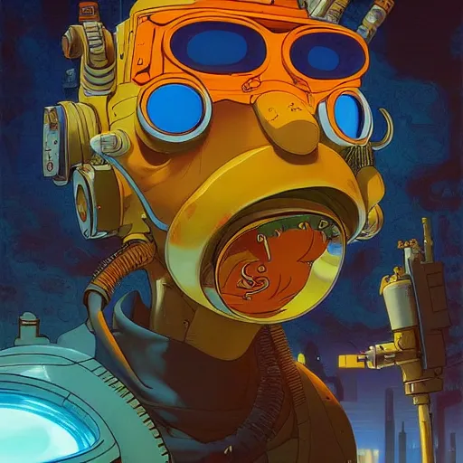 Image similar to fry futurama furry cyberpunk apocalyptic portrait by gaston bussierre and charles vess and james jean and erik jones and rhads, inspired by rick and morty, epic, funny, huge scale, beautiful fine face features, intricate high details, sharp, ultradetailed