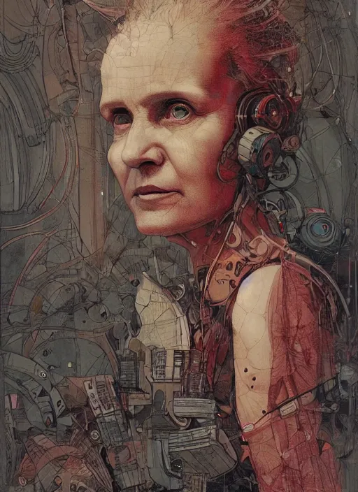 Image similar to marie curie, eun emerging from renaissance italy into a cyberpunk mutiversal realm by conrad roset, nicola samuri, dino valls, m. w. kaluta, jakub rebelka, rule of thirds, seductive look, beautiful