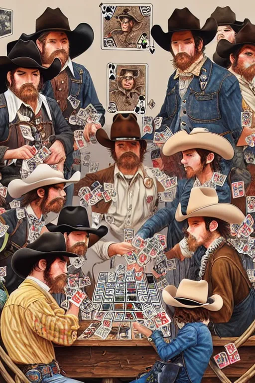 Image similar to full view, from a distance, of cowboys in the saloon playing card games, style of yoshii chie and hikari shimoda and martine johanna, highly detailed