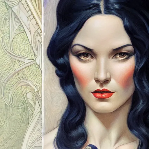 Prompt: a streamline moderne, art nouveau, multi - racial portrait in the style of charlie bowater, and in the style of donato giancola, and in the style of charles dulac. intelligent, expressive eyes. symmetry, ultrasharp focus, dramatic lighting, semirealism, intricate symmetrical ultrafine background detail.