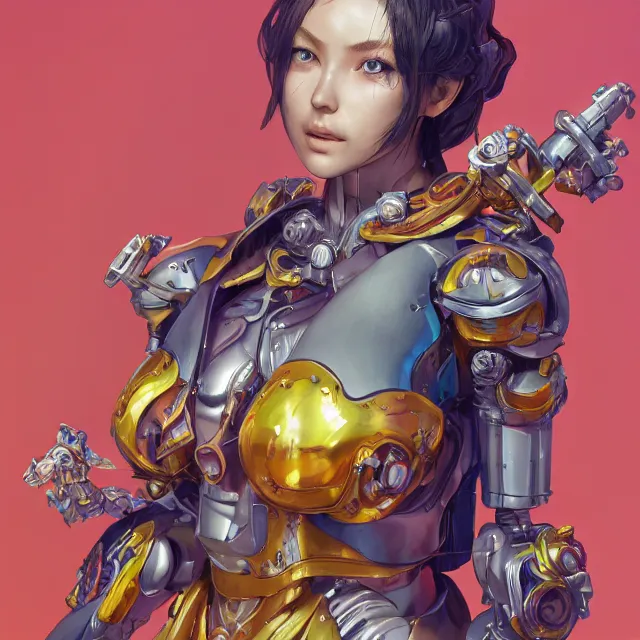 Image similar to studio portrait of lawful good colorful female holy mecha paladin absurdly beautiful, elegant, young swimsuit model, ultrafine hyperrealistic detailed face illustration by kim jung gi, irakli nadar, intricate linework, sharp focus, bright colors, matte, octopath traveler, final fantasy, unreal engine highly rendered, global illumination, radiant light, intricate environment