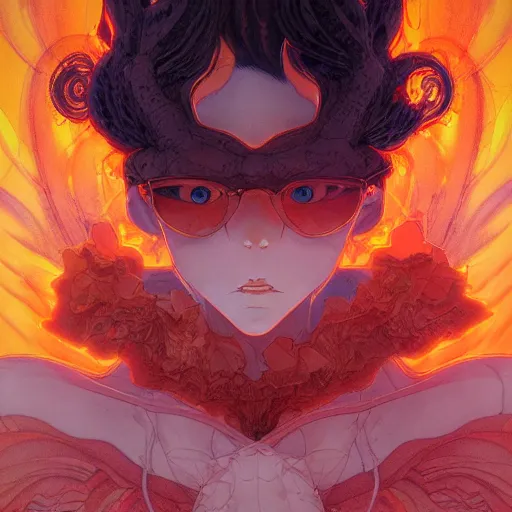 Image similar to prompt : magma character portrait soft light painted by james jean and katsuhiro otomo and erik jones, inspired by evangeleon anime, smooth face feature, intricate oil painting, high detail illustration, sharp high detail, manga and anime 1 9 9 9