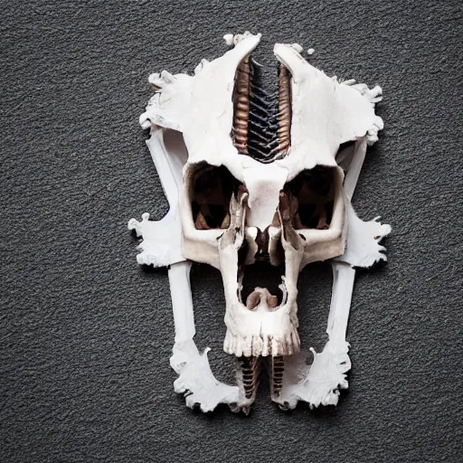 Image similar to complete unicorn skeleton in a museum, detailed photograph 8 0 mm long shot minimalist background
