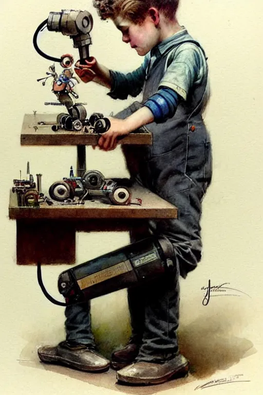 Image similar to ( ( ( ( ( 1 9 5 0 s a boy working on his robot. muted colors. ) ) ) ) ) by jean - baptiste monge!!!!!!!!!!!!!!!!!!!!!!!!!!!