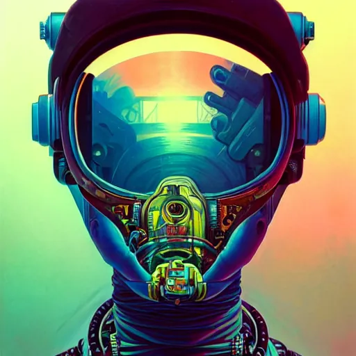 Prompt: high quality high detail portrait of a diesel punk in an alien world,, tristan eaton, victo ngai, artgerm, rhads, ross draws, hyperrealism, intricate detailed, alphonse mucha, 8 k, sci - fi, pastel colors, artstation,