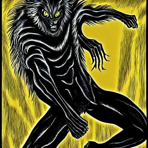 Image similar to werewolf in the style of Junji Ito and HR Giger