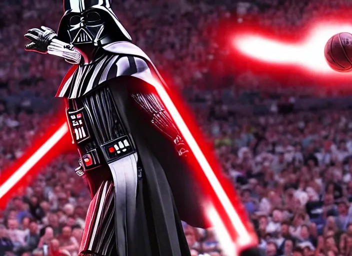 Image similar to ESPN still of Darth Vader playing in the nba playoffs live on espn, 4k