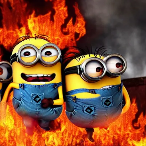 Prompt: minions burning in hell