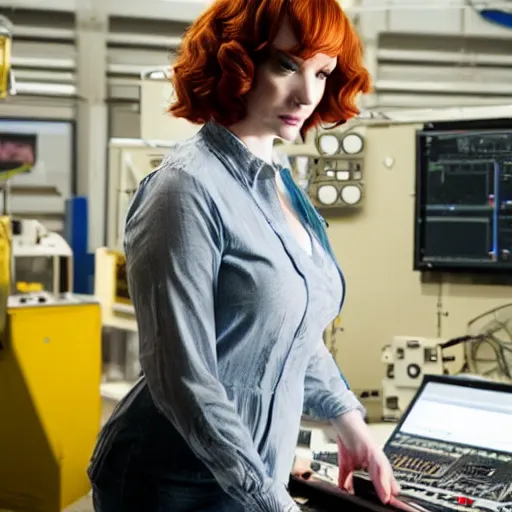 Prompt: christina hendricks as engineer,