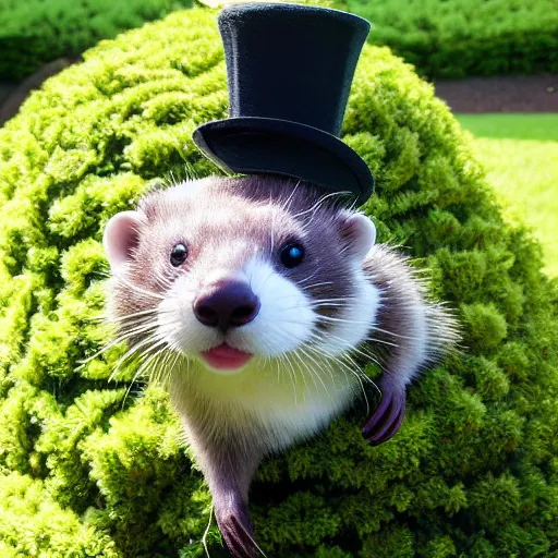 Image similar to Topiary of a ferret wearing a tophat