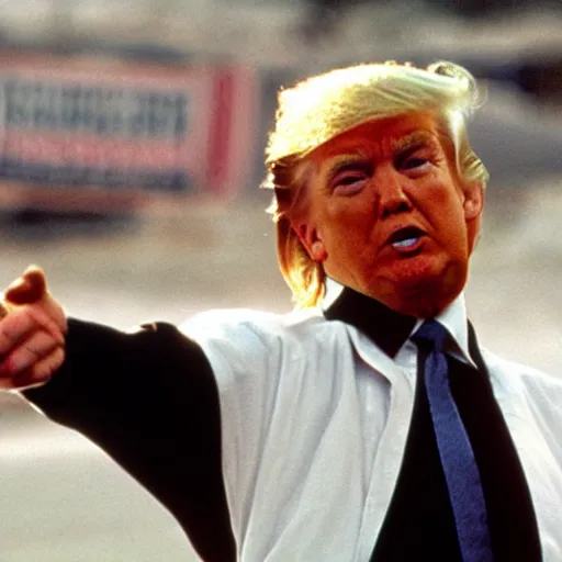 Image similar to still of donald trump as the karate kid, crane kick