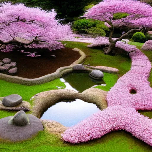 Prompt: peaceful, zen garden, cherry blossoms, studio ghibli