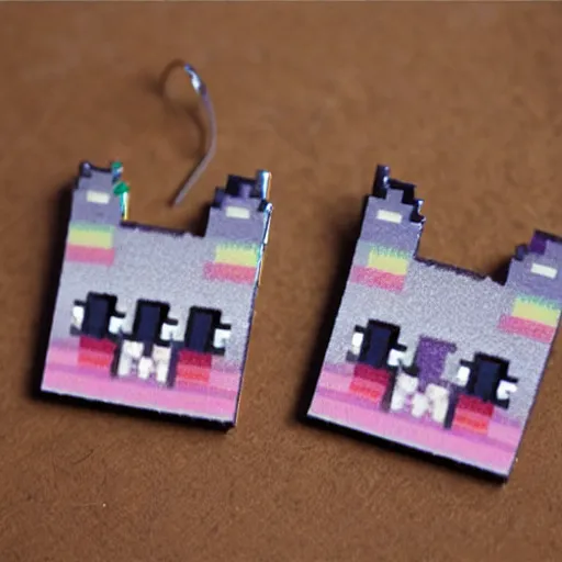 Prompt: 2d lasercut Nyan Cat earrings