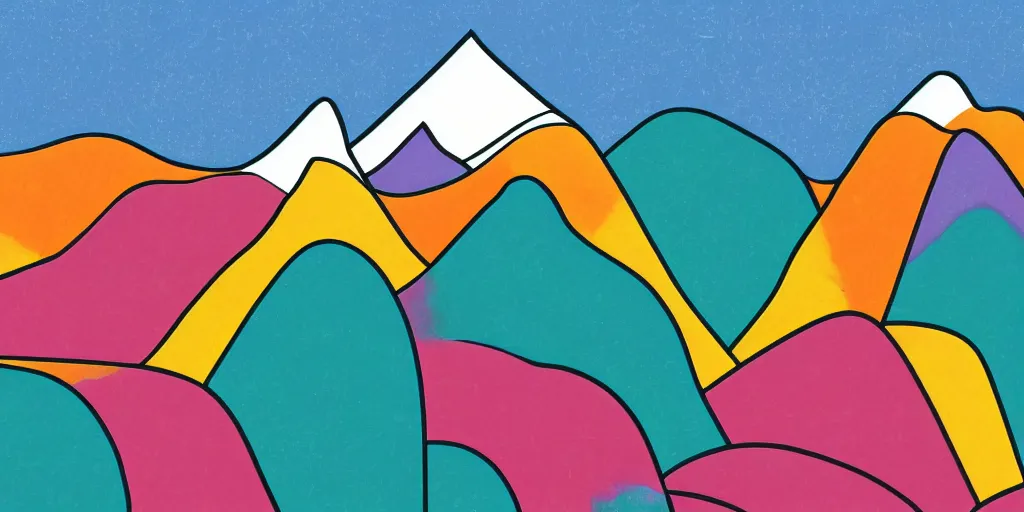 Image similar to pop art illustration of a mountainscape at day