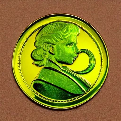 Image similar to green translucent coin in shape of labyrinth