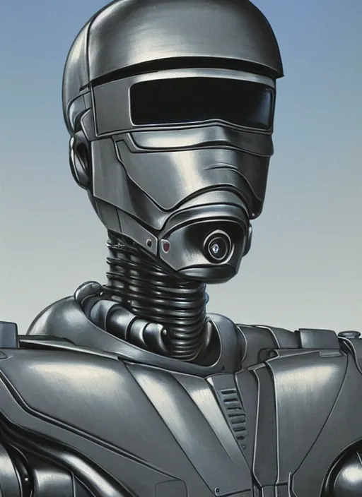 Image similar to portrait of Robocop (1987), detailed, coherent, painted by Edward Hopper, Wayne Barlowe, James Gilleard, airbrush, art by James Jean