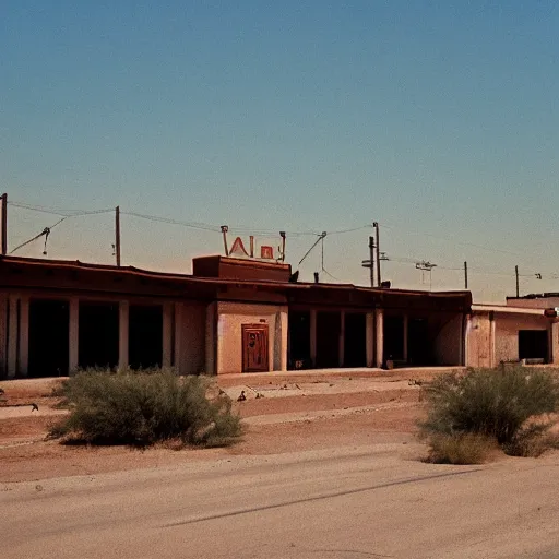 Prompt: 1 9 7 0 s movie still of a empty stalinist style town in the desert, cinestill 8 0 0 t 3 5 mm eastmancolor, heavy grain, high quality, high detailed