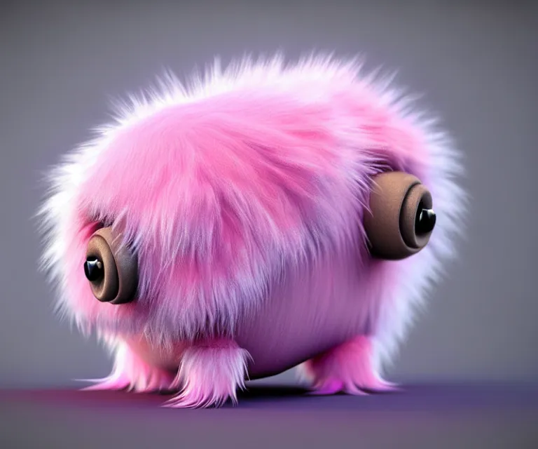 Image similar to high quality 3 d render hyperrealist very cute small tardiradiant, plush mascot, long spiky fluffy smooth hair, photo from the side, pink fluffy fur, vray, smooth background, artstation, ultra detailed