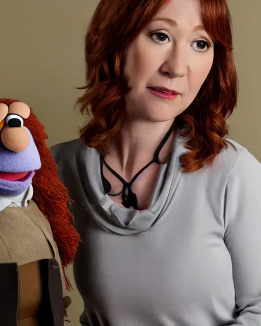 Image similar to erin hannon as a muppet. highly detailed felt. hyper real photo. 4 k.