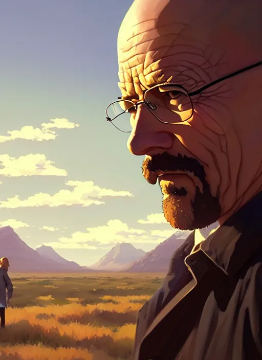 Image similar to breaking bad, soft natural light, intricate, key visual, conceptart, ambient lighting, highly detailed, digital painting, artstation, sharp focus, by makoto shinkai, akihiko yoshida, greg manchess, dreamworks, ghibli, award winning