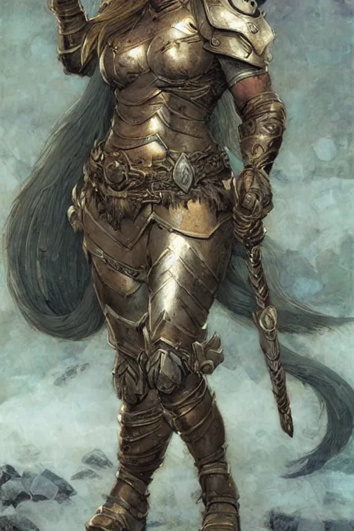 Image similar to a dwarven female warrior, by Edgar Maxence and Ross Tran and Michael Whelan