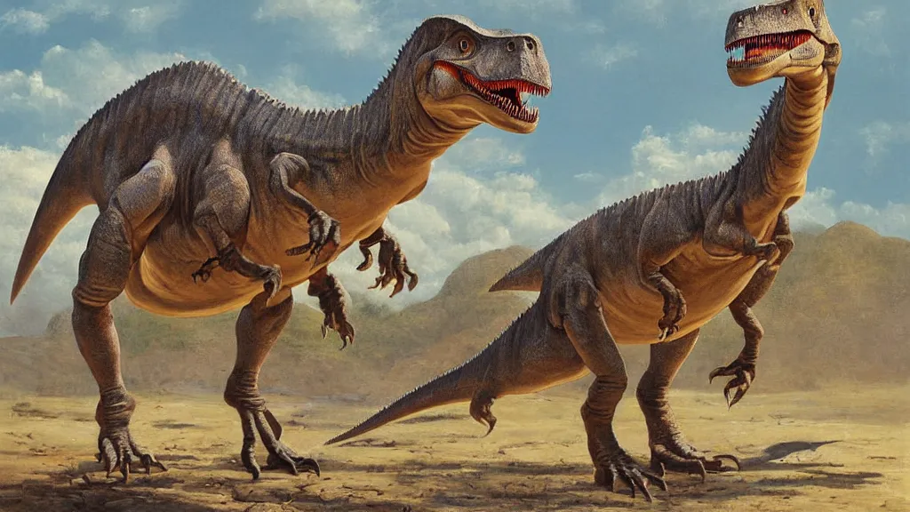 Prompt: a detailed painting of a dinosaur by charles knight