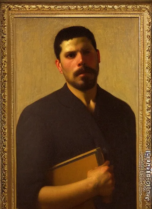 Image similar to portrait of a handsome latino man by thomas cooper gotch and franz xaver kosler, pre raphaelite, oil on canvas