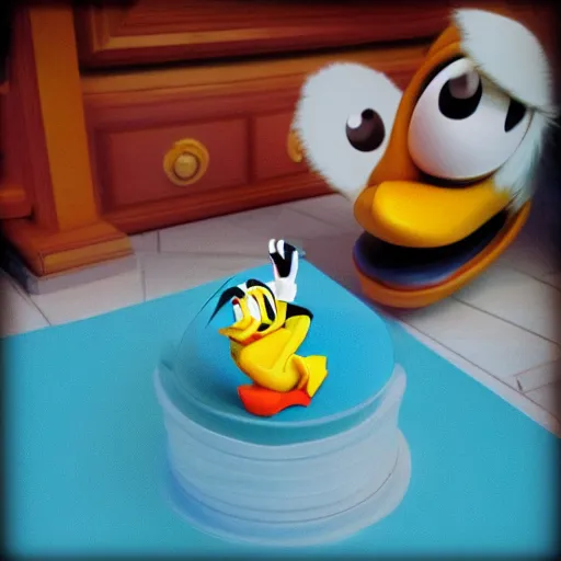 Prompt: donald duck achieving nirvana, real life, photorealistic, 3 d
