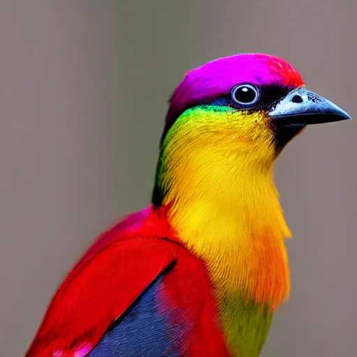 Image similar to colourful bird looking at camera quizzically with tilted head, photograph