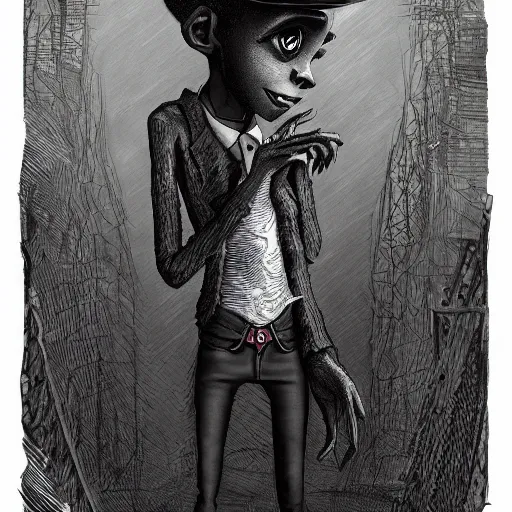 Image similar to michael karcz grunge drawing of lil nas x. , in the style of corpse bride, loony toons style, horror themed, detailed, elegant, intricate, trending on artstation, 4k