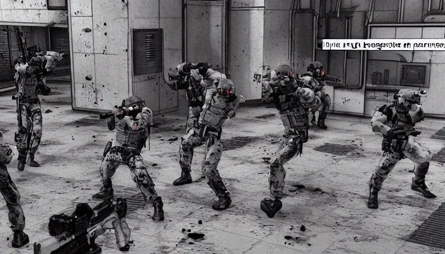 Image similar to 1990 Video Game Screenshot, Anime Neo-tokyo Cyborg bank robbers vs police, Set inside of the Bank, Open Bank Vault, Multiplayer set-piece Ambush, Tactical Squads :10, Police officers under heavy fire, Police Calling for back up, Bullet Holes and Realistic Blood Splatter, :10 Gas Grenades, Riot Shields, Large Caliber Sniper Fire, Chaos, Akira Anime Cyberpunk, Anime Machine Gun Fire, Violent Action, Sakuga Gunplay, Shootout, :14 Cel Shaded :19 , Inspired by Intruder :10 Created by Katsuhiro Otomo + Capcom: 19,