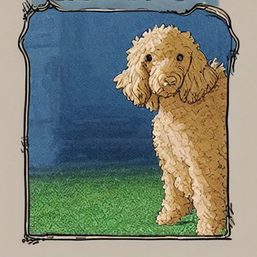 Image similar to a Goldendoodle in spirited away, studio ghibli, highly detailed,