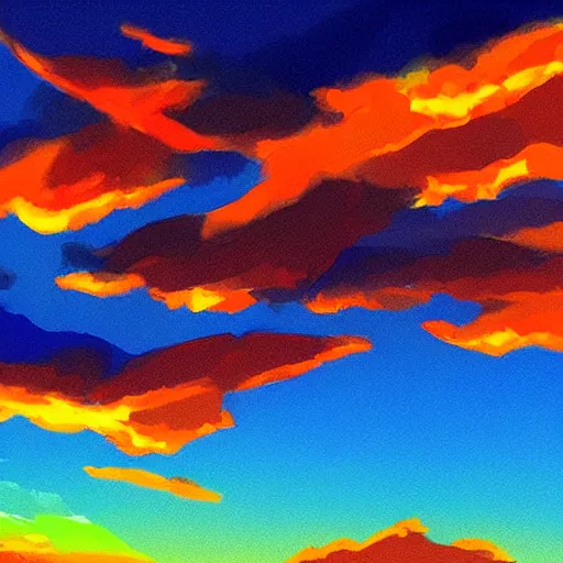 Image similar to a vivid sky at sunset, shot in the sky, loots of clouds, digital art, trending on artstation, by sarah jane brown