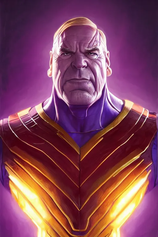 Image similar to Saul Goodman as Thanos, claws are up, X-man costume, Saul Goodman hairstyle, calm, grumpy, portrait, masculine figure, highly detailed, digital painting, artstation, concept art, smooth, sharp focus, illustration, cinematic lighting, art by artgerm and greg rutkowski and alphonse mucha